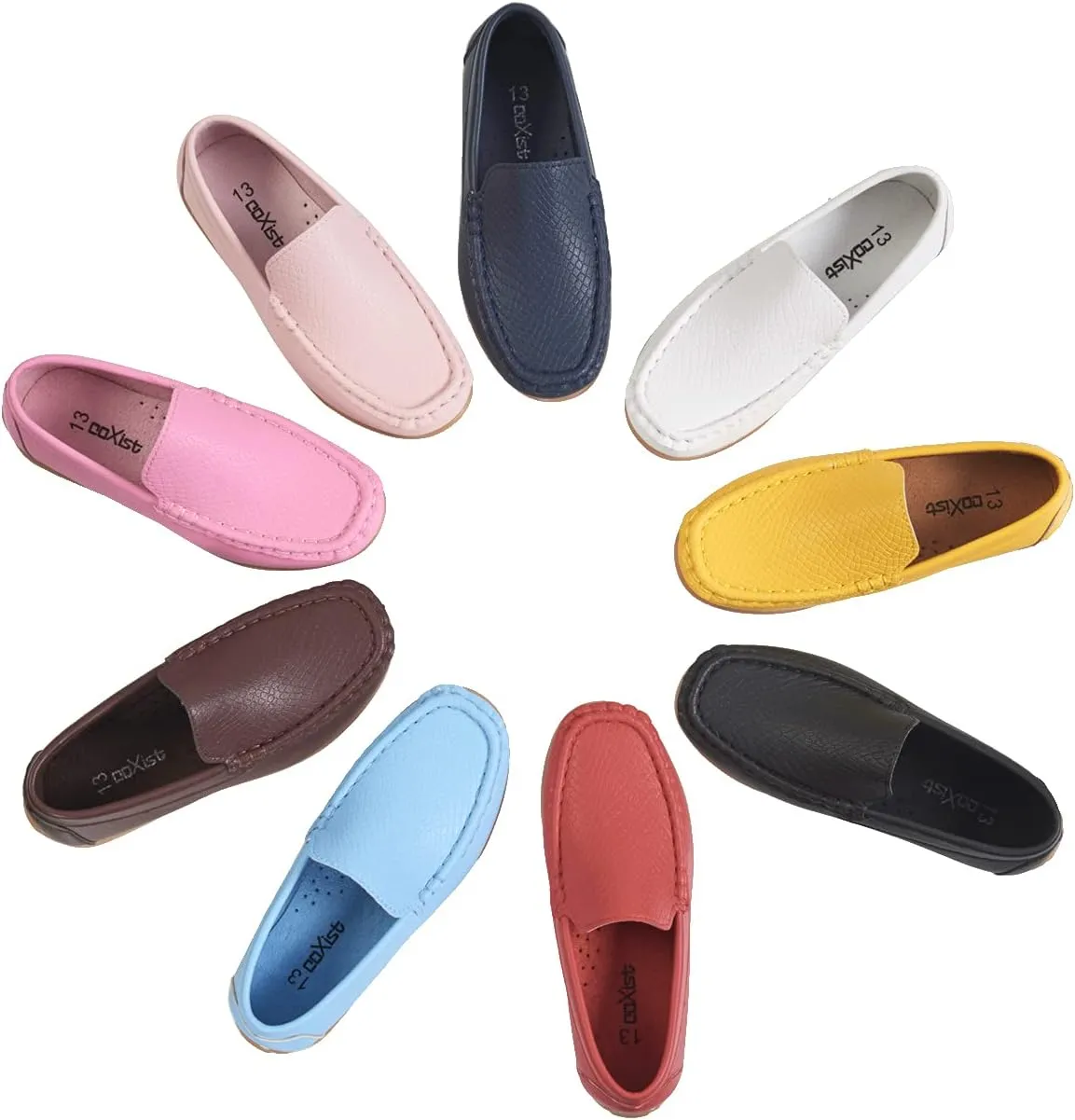 CoXist Kids Toddlers Boys Girls Leather Slip On Loafers Moccasin Boat Dress Shoes