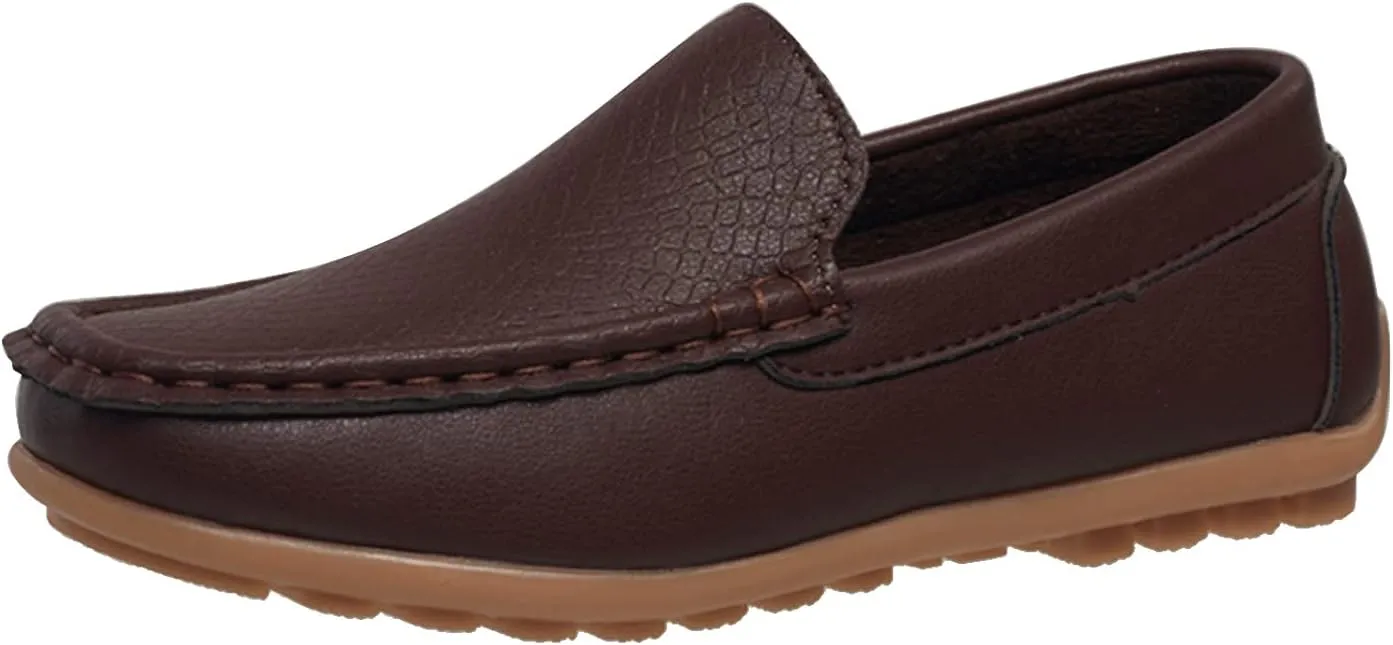 CoXist Kids Toddlers Boys Girls Leather Slip On Loafers Moccasin Boat Dress Shoes