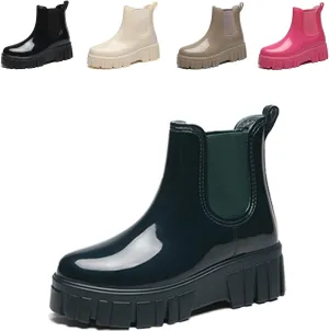 Crepuscute Women's Waterproof Platform High Top Rain Boots - Lightweight Garden Chelsea Ankle Boots With Comfortable Soft Insole for Outdoor