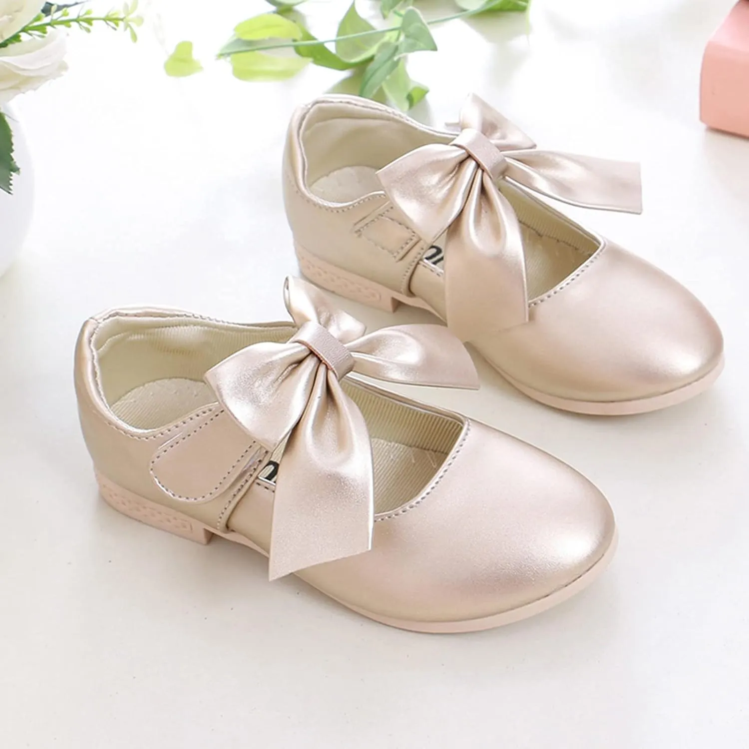 Cute Bowknot Girls Mary Jane Low Heel Dress Shoes Princess Elegant Flower Wedding Par𝘁y Ballet Pump Baptism Shoes