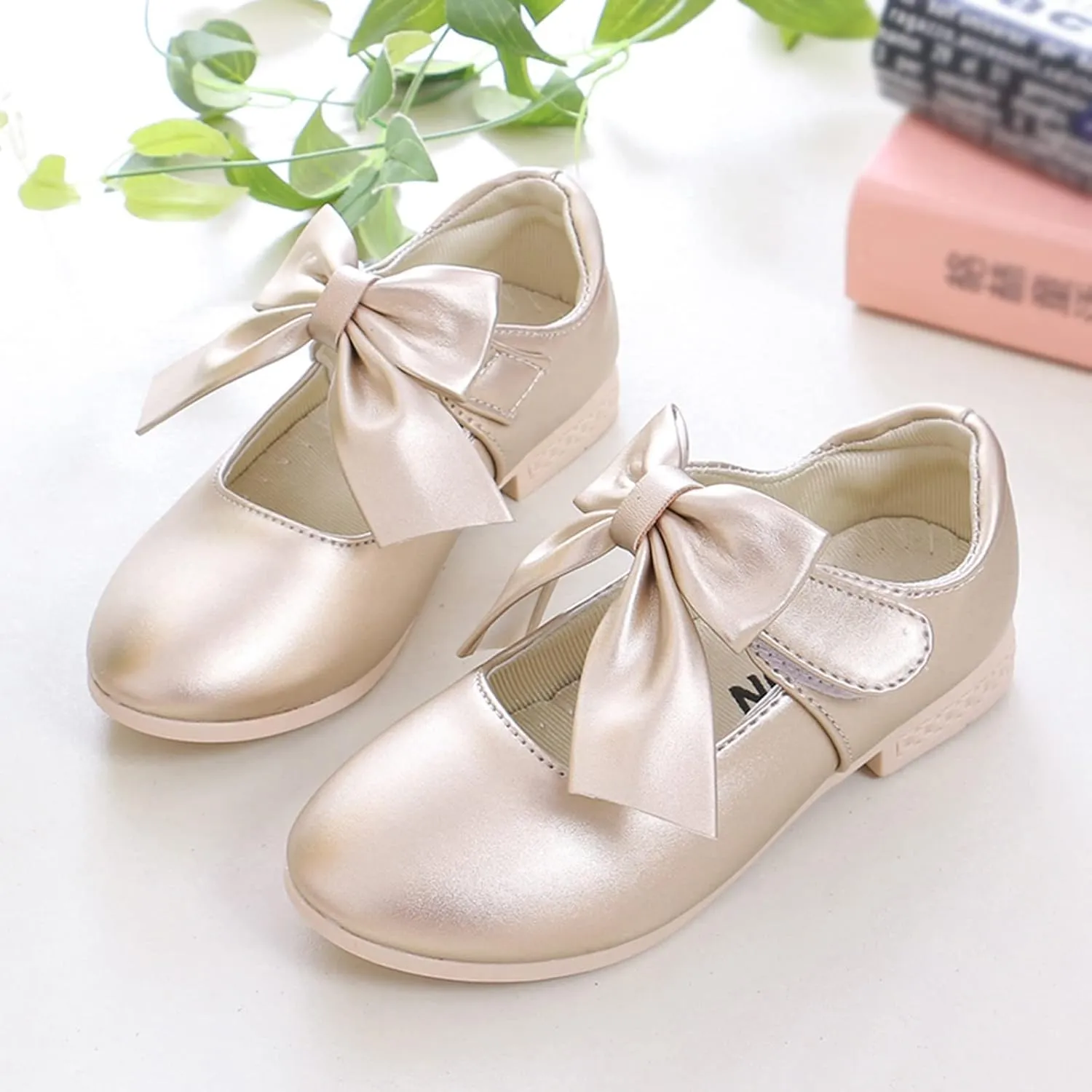 Cute Bowknot Girls Mary Jane Low Heel Dress Shoes Princess Elegant Flower Wedding Par𝘁y Ballet Pump Baptism Shoes