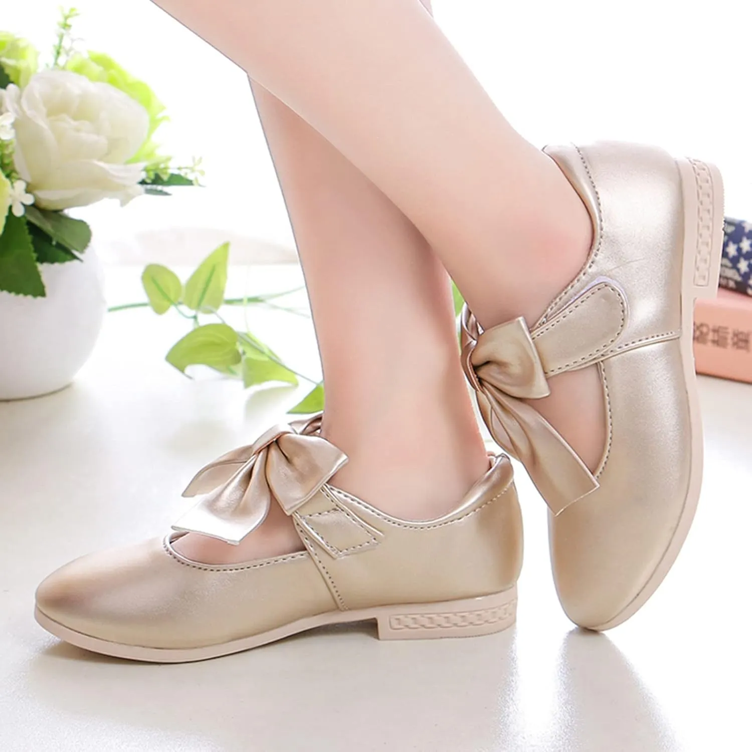 Cute Bowknot Girls Mary Jane Low Heel Dress Shoes Princess Elegant Flower Wedding Par𝘁y Ballet Pump Baptism Shoes