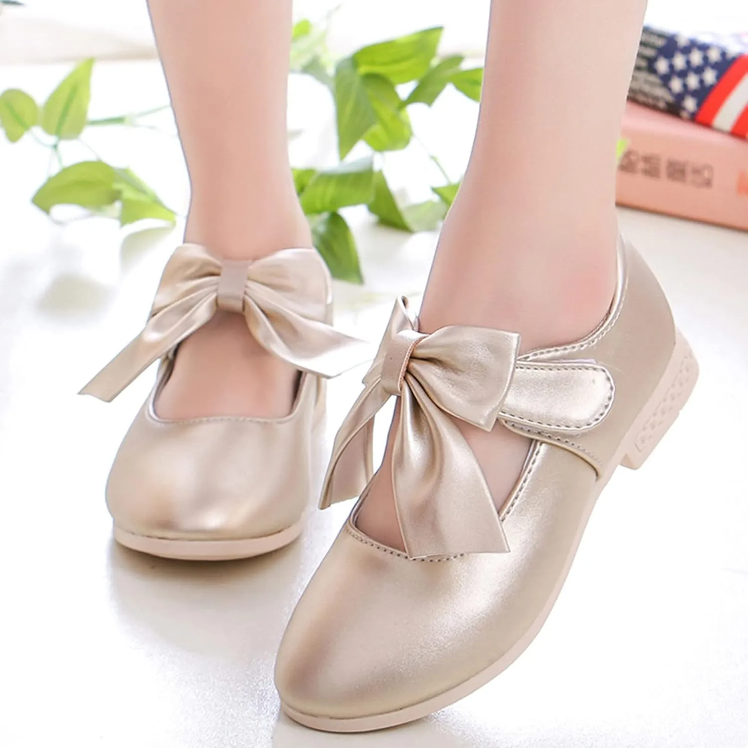 Cute Bowknot Girls Mary Jane Low Heel Dress Shoes Princess Elegant Flower Wedding Par𝘁y Ballet Pump Baptism Shoes