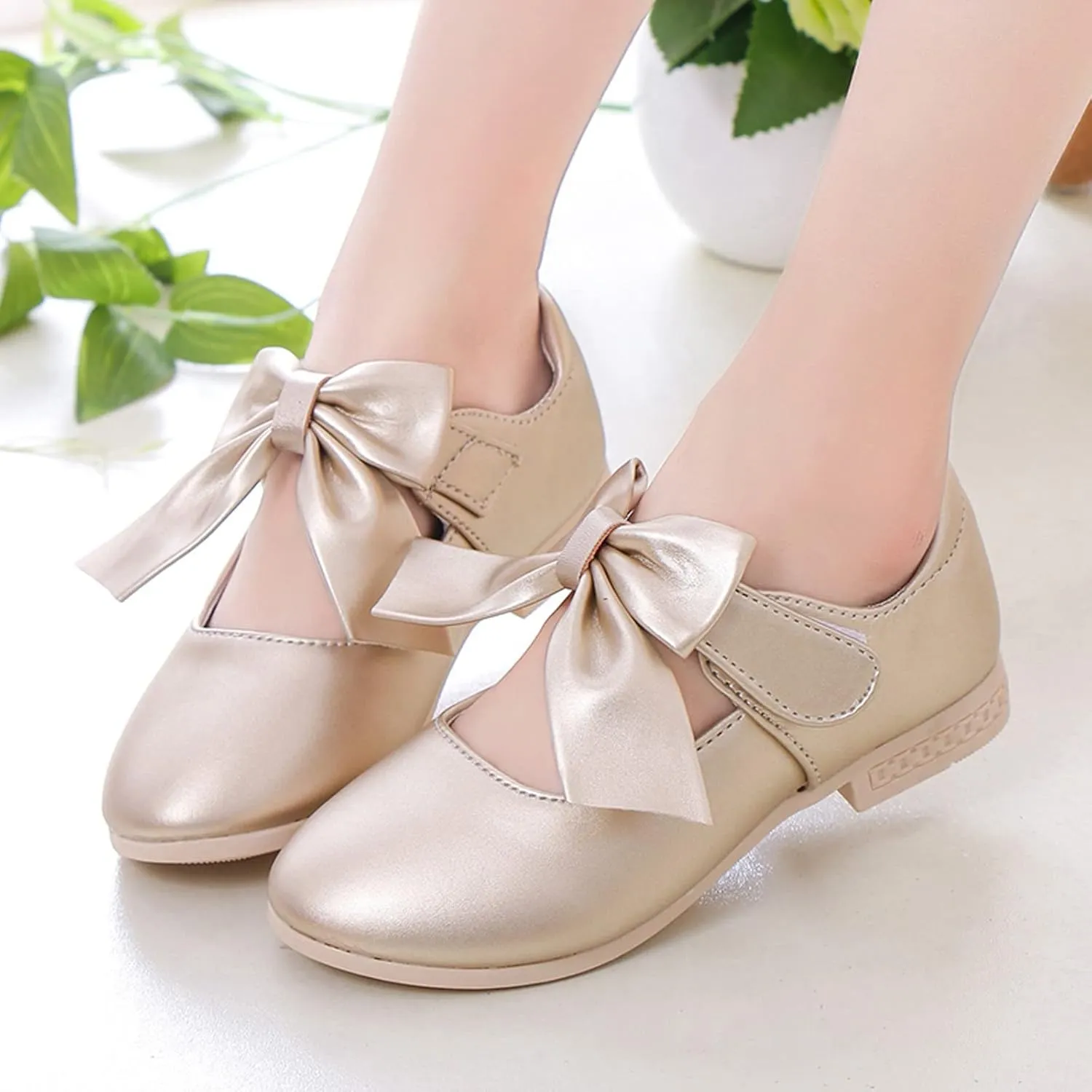 Cute Bowknot Girls Mary Jane Low Heel Dress Shoes Princess Elegant Flower Wedding Par𝘁y Ballet Pump Baptism Shoes