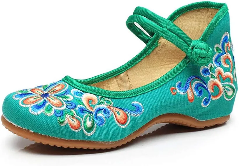 Dayiss Women's Chinese Handmade Embroidered Oxfords Flats Flower Dancing Ballet Canvas Loafers Mary Jane Cheongsam Shoes