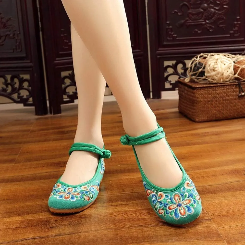 Dayiss Women's Chinese Handmade Embroidered Oxfords Flats Flower Dancing Ballet Canvas Loafers Mary Jane Cheongsam Shoes