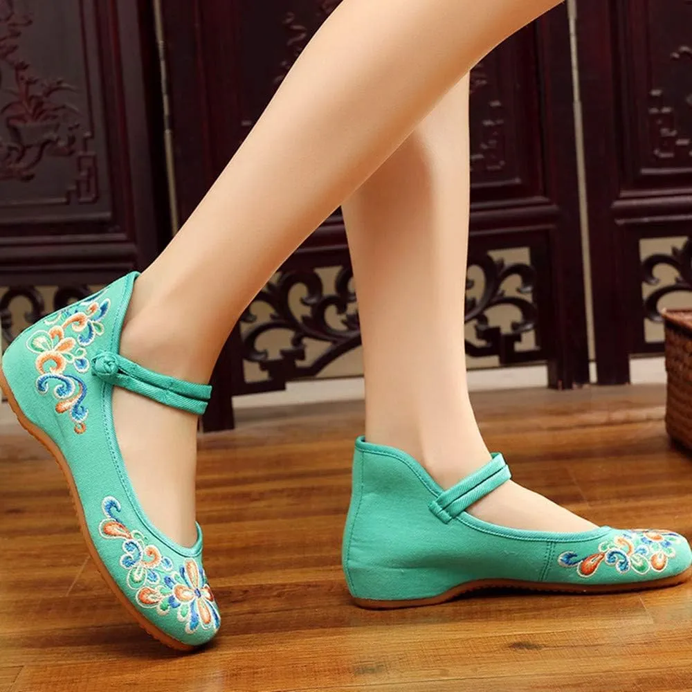 Dayiss Women's Chinese Handmade Embroidered Oxfords Flats Flower Dancing Ballet Canvas Loafers Mary Jane Cheongsam Shoes