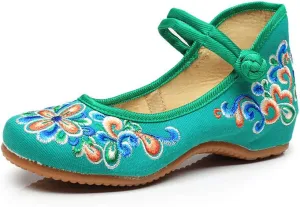 Dayiss Women's Chinese Handmade Embroidered Oxfords Flats Flower Dancing Ballet Canvas Loafers Mary Jane Cheongsam Shoes