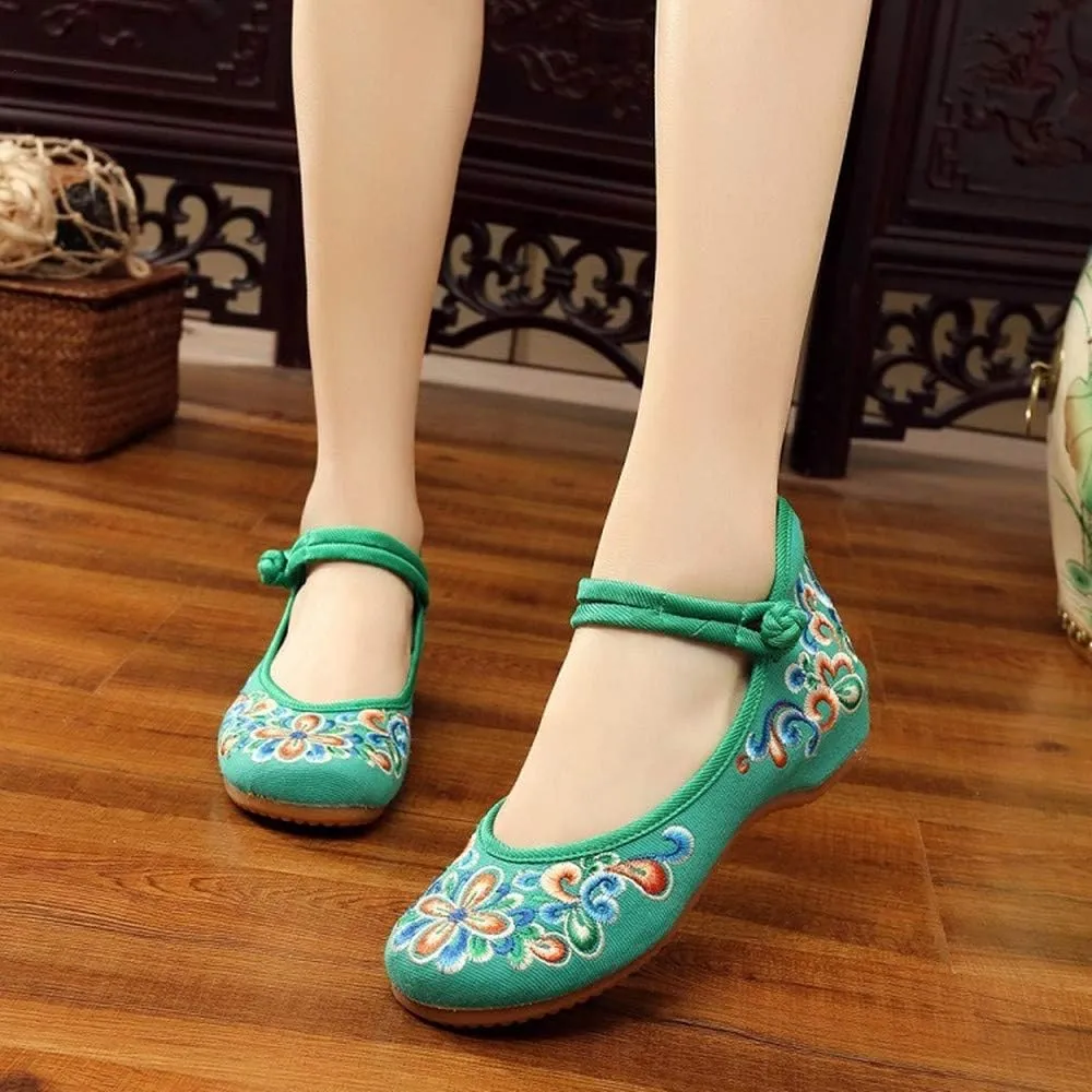 Dayiss Women's Chinese Handmade Embroidered Oxfords Flats Flower Dancing Ballet Canvas Loafers Mary Jane Cheongsam Shoes