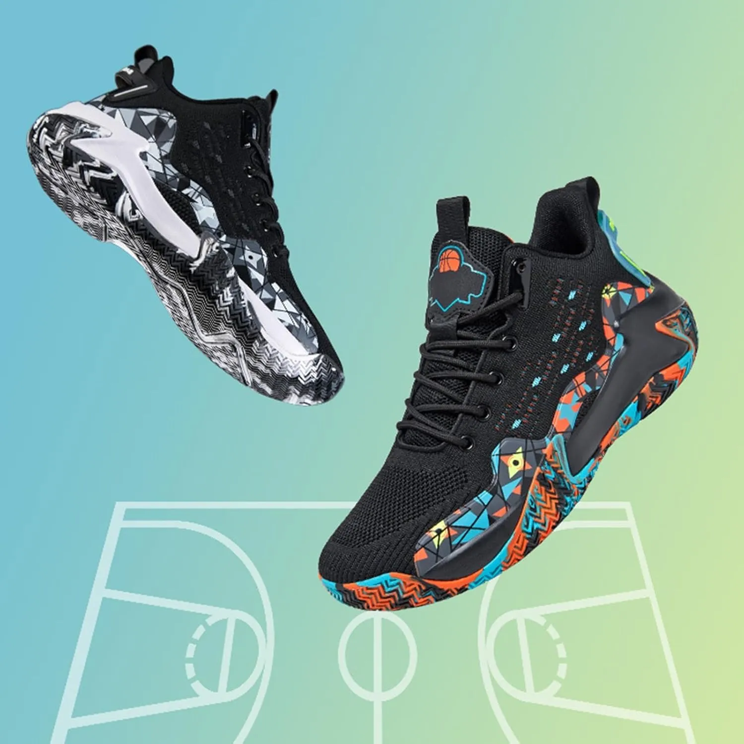 DHAEY Mens Basketball Shoes Unisex High Top Anti Slip Running Shoes Fashionable Breathable Professional Outdoor Basketball Shoes (Color : Black, Size : 15 Women/13.5 Men)