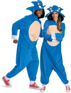 Disguise Adult Sonic Adult Costume, Official Sonic Movie 3 Hooded Jumpsuit for Men and Women