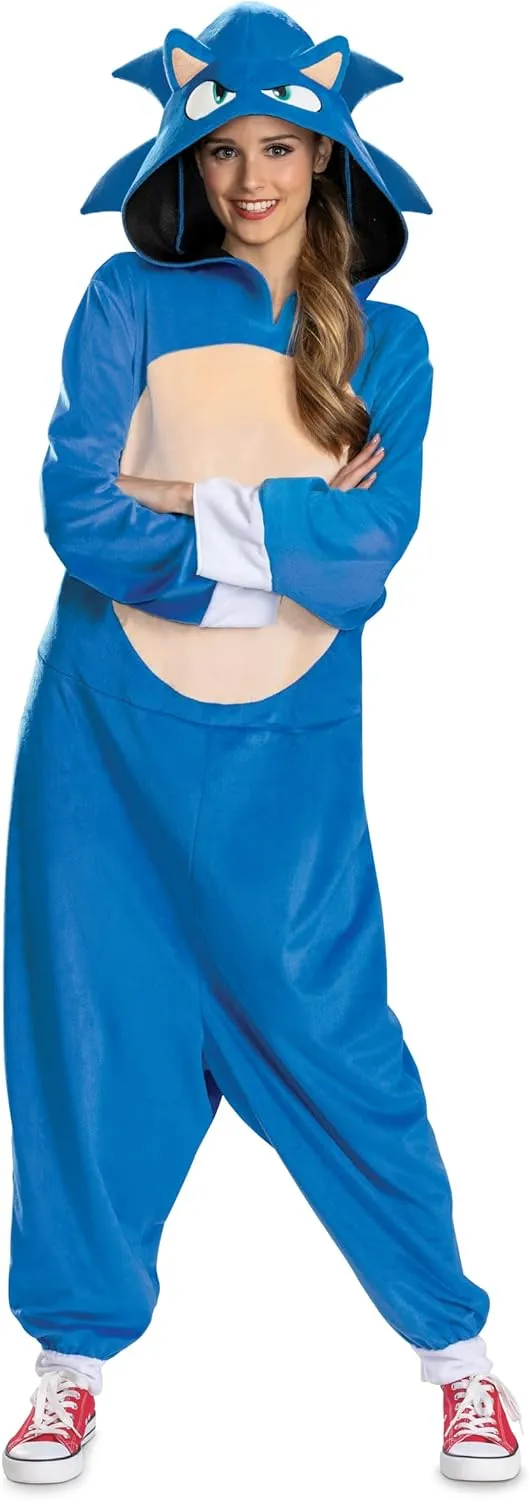 Disguise Adult Sonic Adult Costume, Official Sonic Movie 3 Hooded Jumpsuit for Men and Women