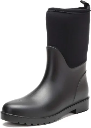 DKSUKO Women's Muck Warm Snow Boots Waterproof High Performance Winter Rubber Rain Boots for Women (8 B(M) US, Black Mid)