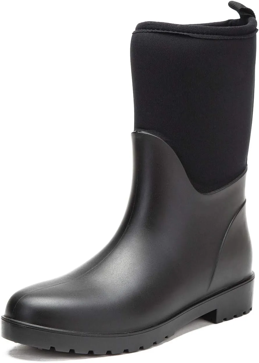 DKSUKO Women's Muck Warm Snow Boots Waterproof High Performance Winter Rubber Rain Boots for Women (8 B(M) US, Black Mid)