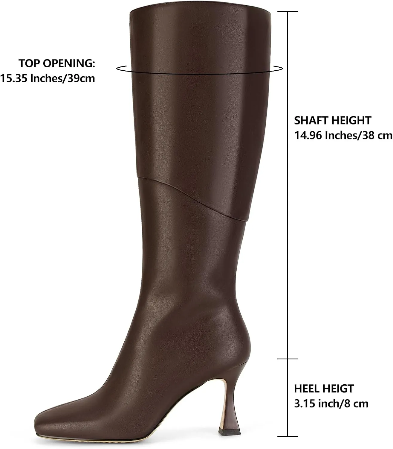 DOEYG Black Leather Knee High Boots for Women Kitten Heel Tall Boots Square Toe Stiletto Heels Heeled Boots Dressy Fashion Long Boots with Side Zipper