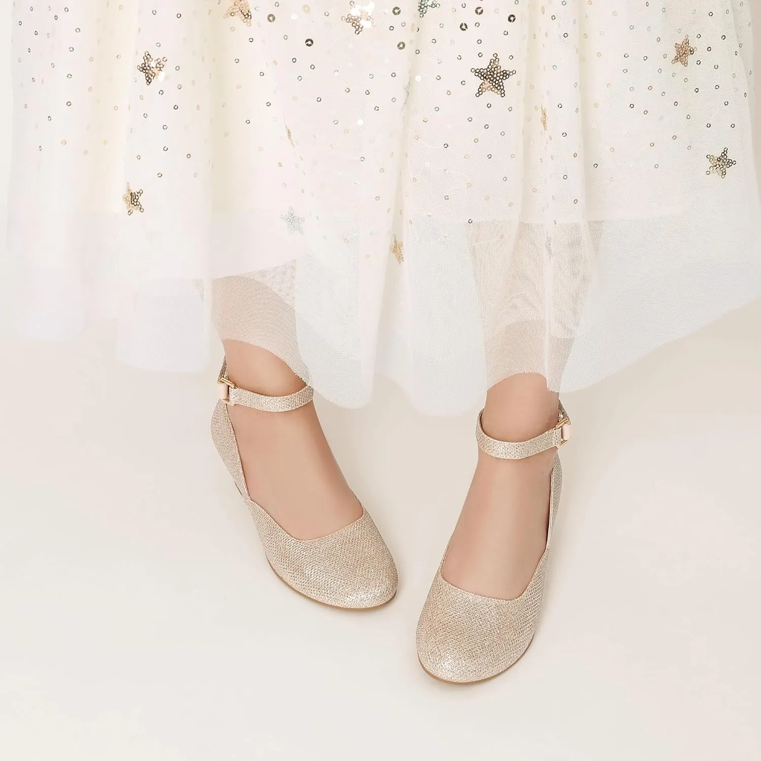 DREAM PAIRS Girls Dress Shoes Low Wedge Heels Ankle Strap Wedding Flower Party Pump for Toddler Little Big Kid