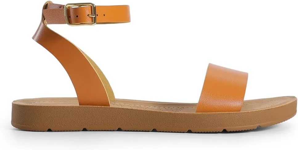 DREAM PAIRS Women’s One Band Ankle Strap Buckle Flat Sandals