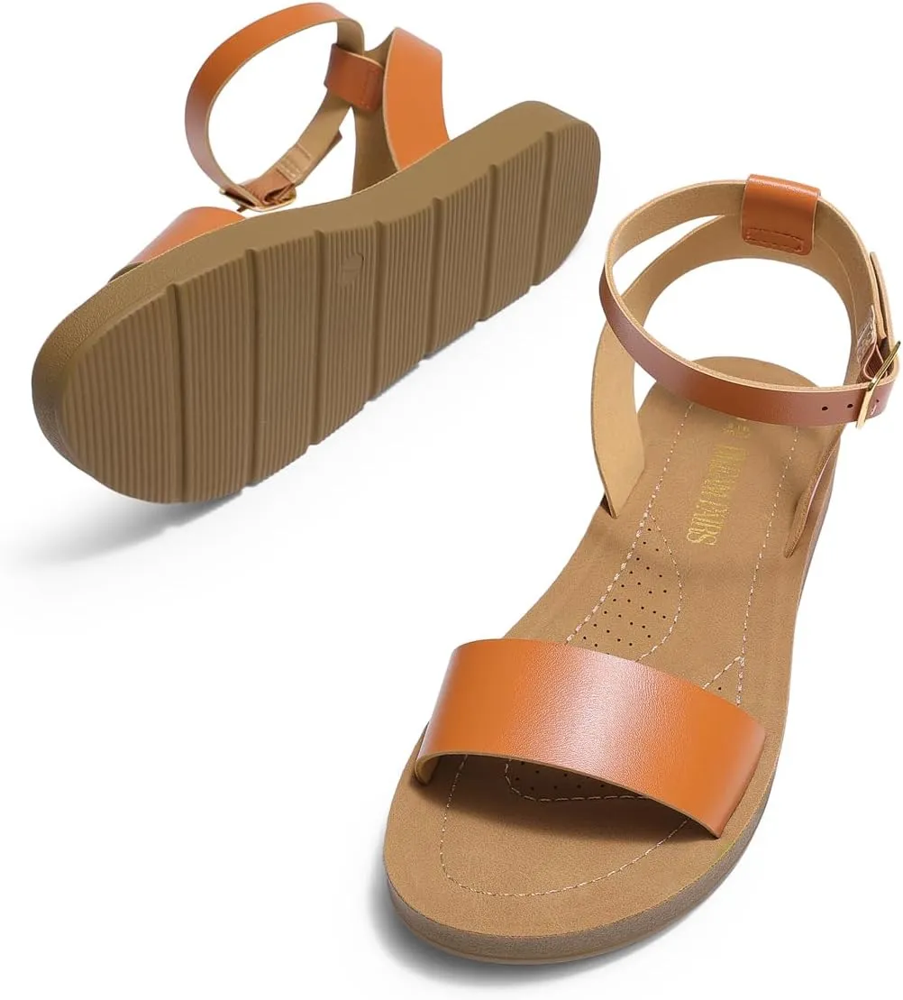 DREAM PAIRS Women’s One Band Ankle Strap Buckle Flat Sandals