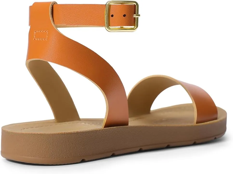 DREAM PAIRS Women’s One Band Ankle Strap Buckle Flat Sandals