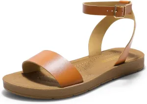 DREAM PAIRS Women’s One Band Ankle Strap Buckle Flat Sandals