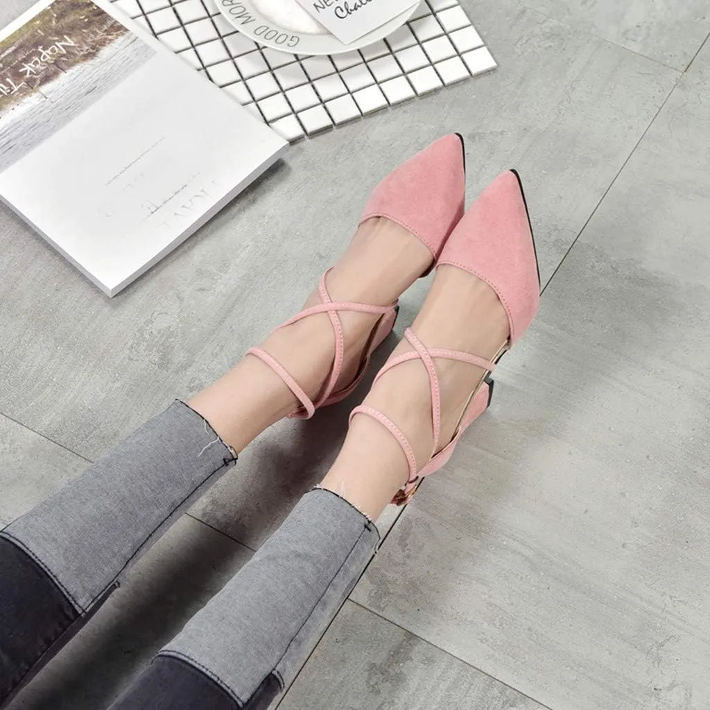 Dress Sandals Women Low Heel Ankle Strappy Closed Toe Elegant Ladies Formal Pumps Summer Work Office Shoes