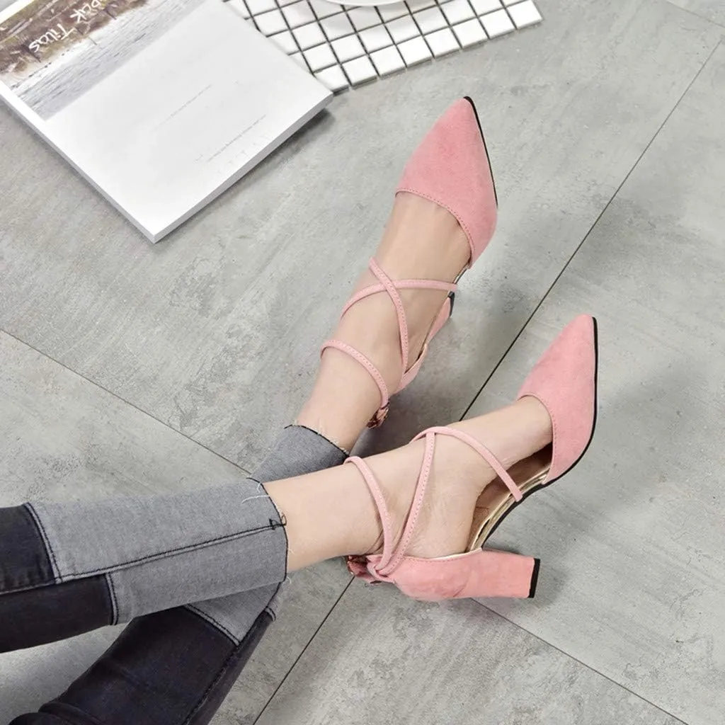 Dress Sandals Women Low Heel Ankle Strappy Closed Toe Elegant Ladies Formal Pumps Summer Work Office Shoes