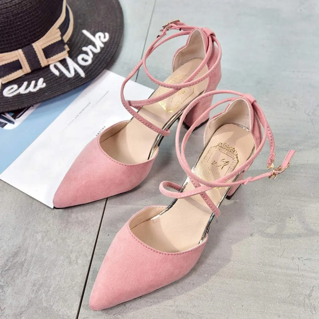 Dress Sandals Women Low Heel Ankle Strappy Closed Toe Elegant Ladies Formal Pumps Summer Work Office Shoes