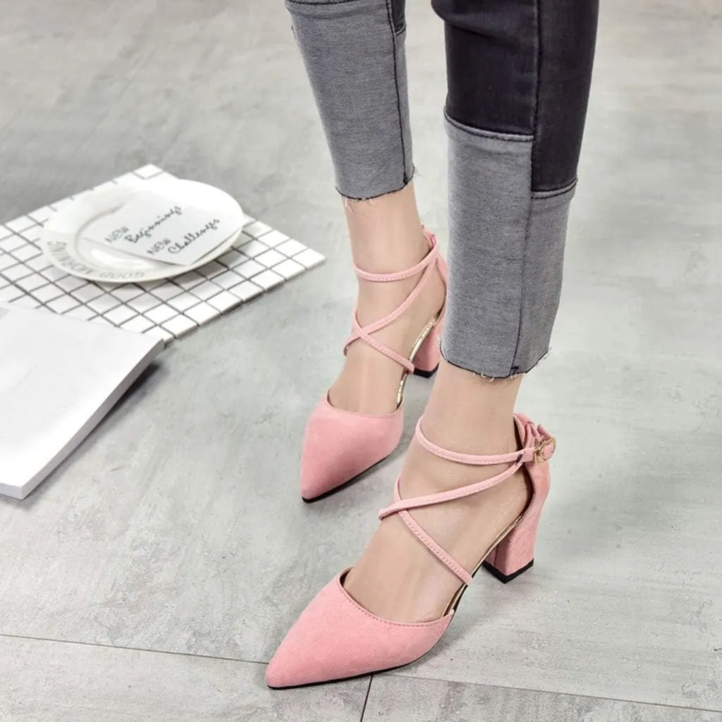 Dress Sandals Women Low Heel Ankle Strappy Closed Toe Elegant Ladies Formal Pumps Summer Work Office Shoes
