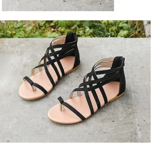 Dressy Flat Sandals for Women Criss Cross Flip Flops Anti-Slip Gladiator Solid Color Beach Falt Strappy Lace Up Casual Vacation Summer Open Toe Walking Shoes Zipper Back Ankle Strap 2025