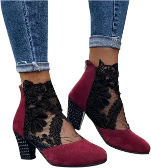 Eduavar Sandals for Women Dressy Summer, Sandals for Women Dressy Summer Heel Sandals Lace Floral Close Toed Zip Up Sandals