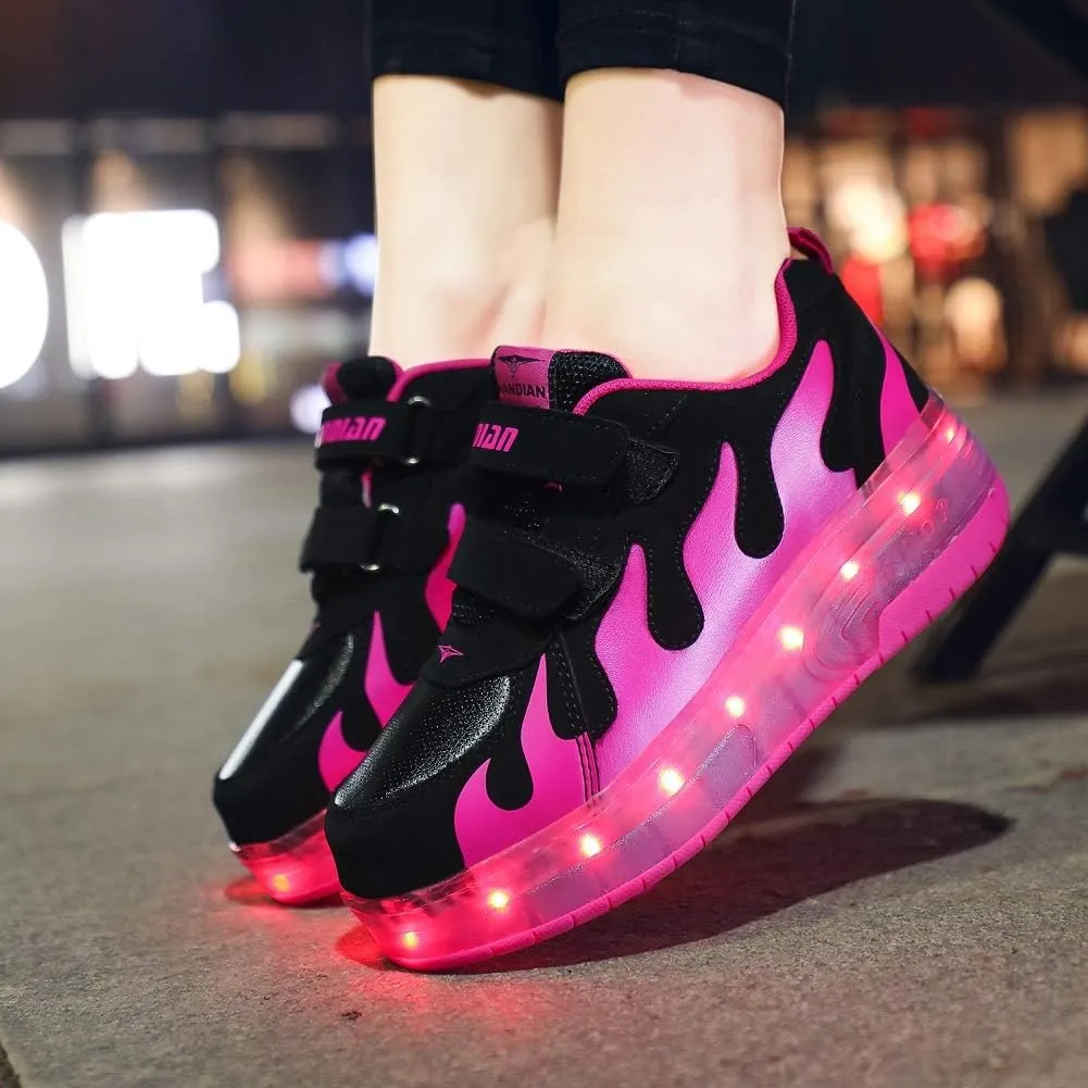 Ehauuo Unisex Roller Shoes Kids Sparkling Wheels Shoes Girls Light up Roller Skates Sneakers Boys Rechargeable Flashing Sneakers for Gift