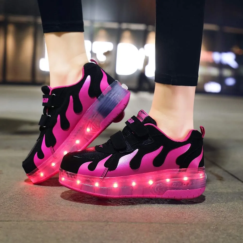 Ehauuo Unisex Roller Shoes Kids Sparkling Wheels Shoes Girls Light up Roller Skates Sneakers Boys Rechargeable Flashing Sneakers for Gift