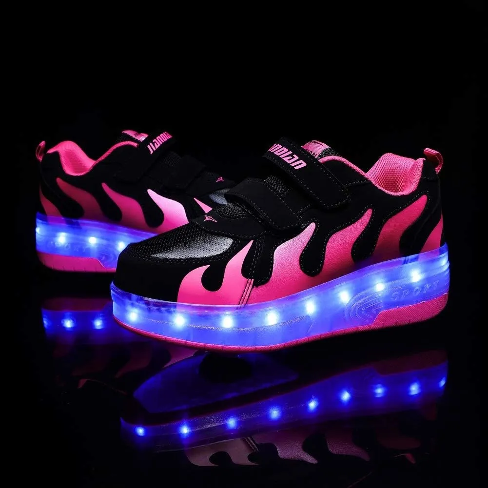Ehauuo Unisex Roller Shoes Kids Sparkling Wheels Shoes Girls Light up Roller Skates Sneakers Boys Rechargeable Flashing Sneakers for Gift