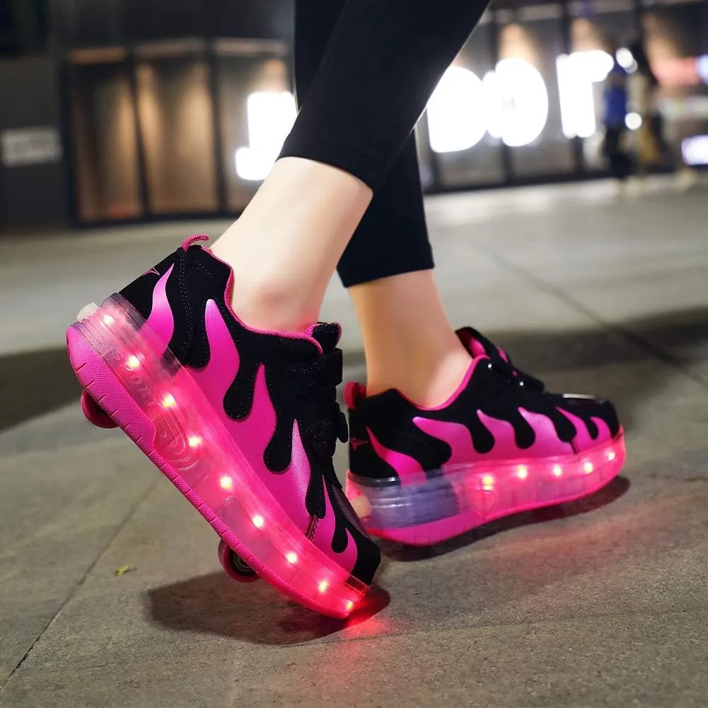 Ehauuo Unisex Roller Shoes Kids Sparkling Wheels Shoes Girls Light up Roller Skates Sneakers Boys Rechargeable Flashing Sneakers for Gift
