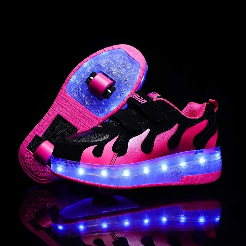 Ehauuo Unisex Roller Shoes Kids Sparkling Wheels Shoes Girls Light up Roller Skates Sneakers Boys Rechargeable Flashing Sneakers for Gift