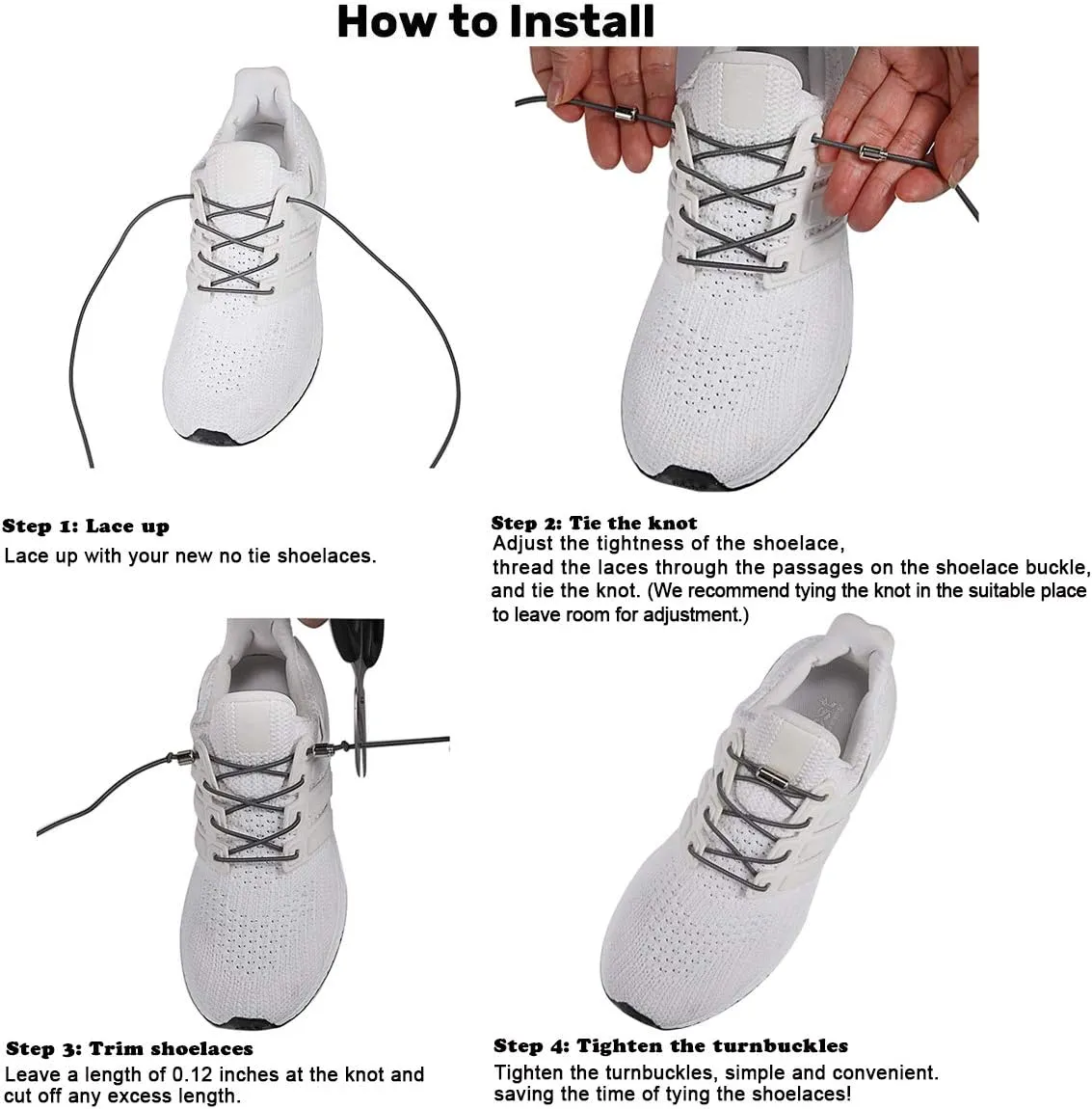 Elastic Shoe Laces - No Tie Shoelaces for All Adult and Kids Sneakers Fits Board Shoes and Casual Shoes (2 Pairs)