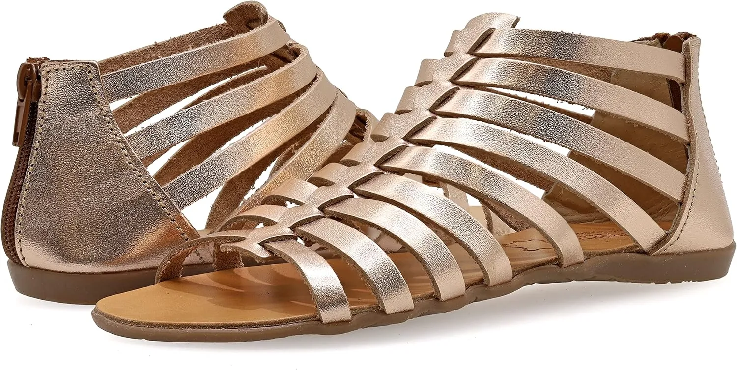 Emmanuela Ancient Greek Style Anlkle High Leather Sandals, Handmade Gladiator Sandals, Quality Strappy Summer Shoes with Rear Zipper at Shaft, Boho Open Toe Sandals