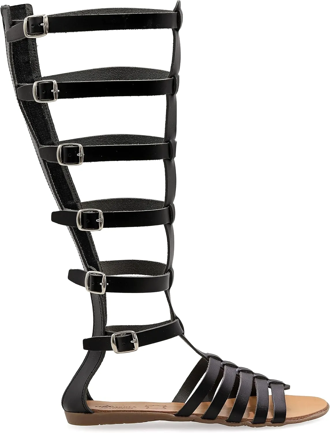 Emmanuela Ancient Greek Style Handmade Leather Flat Sandals, Quality Gladiator Knee High Sandals with Rear Zipper at Shaft, Strappy Summer Shoes for Women