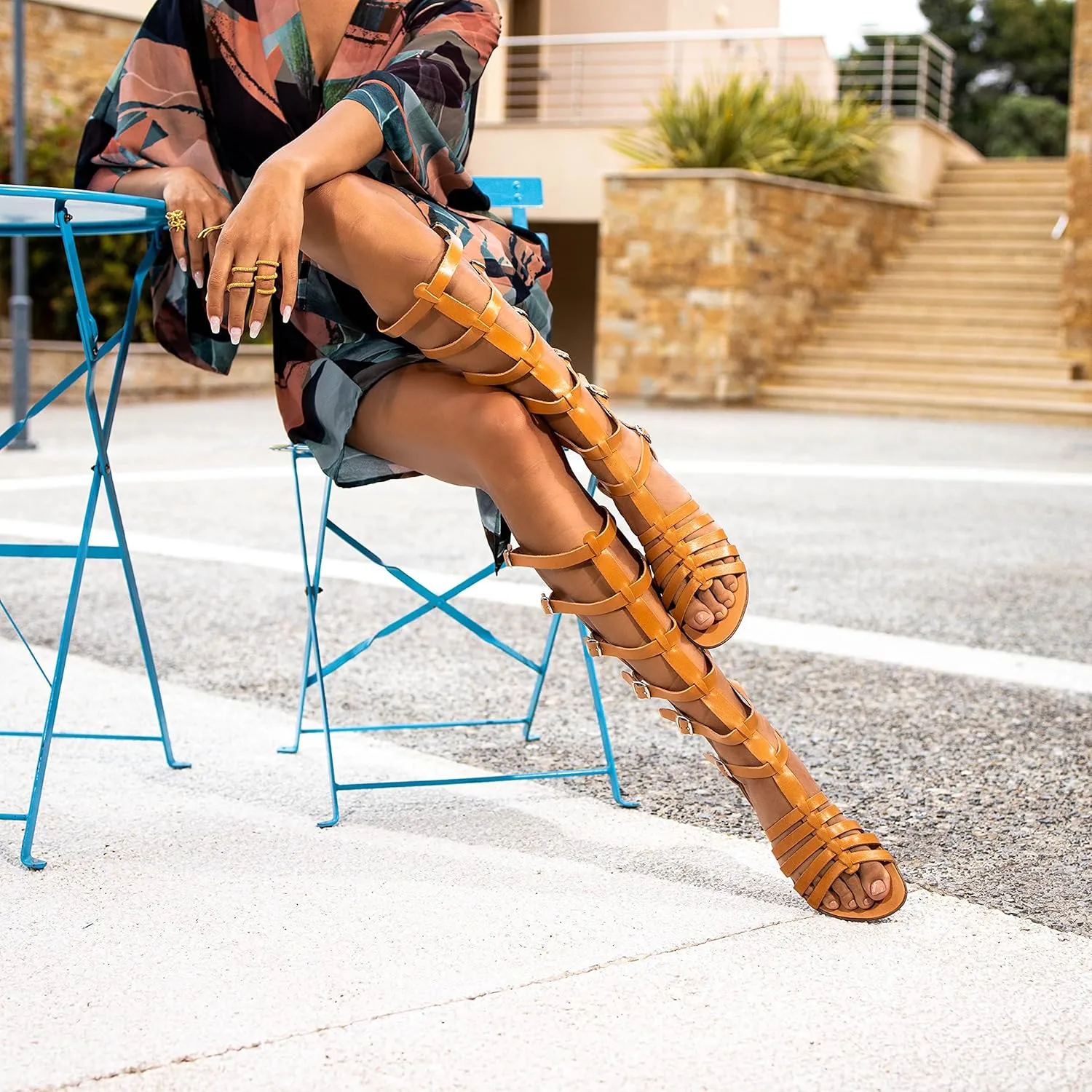 Emmanuela Ancient Greek Style Handmade Leather Flat Sandals, Quality Gladiator Knee High Sandals with Rear Zipper at Shaft, Strappy Summer Shoes for Women