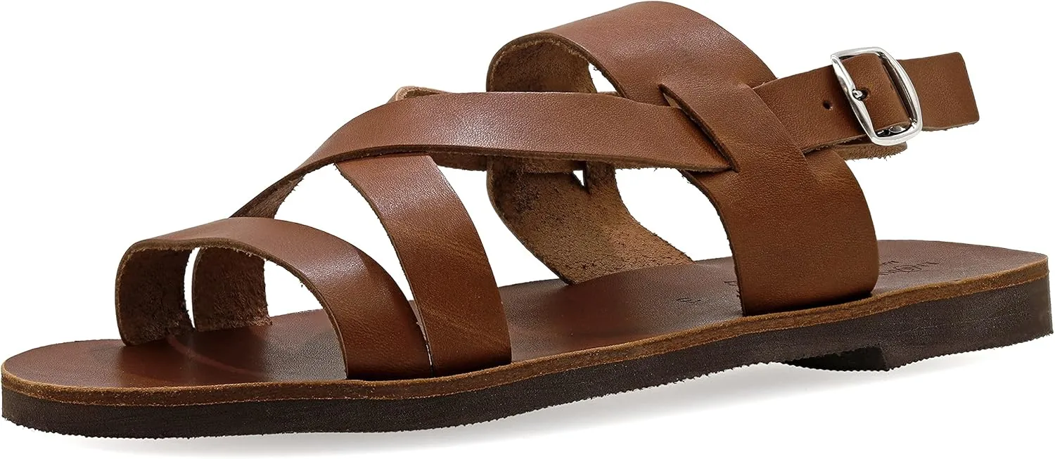 Emmanuela Ancient Greek Style Leather Fisherman Sandals for Men, Handmade Leather Open Toe Men's Sandals, Quality Adjustable Buckle Summer Shoes Black, Brown, Beige