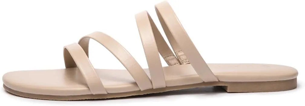 EOZLINK Women's Strappy Flat Sandals Strap Slides Sandals Open Toe Slipper Trendy Dressy Summer Shoes