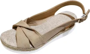 Espadrille Platform Wedge Sandals for Women Open Toe Slingback Ankle Strap Criss Cross Low Wedge Summer Casual Slip On Shoes