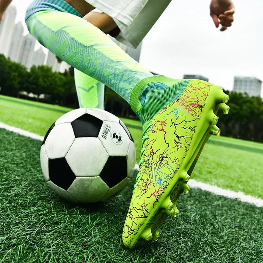 ESXGED Womens High Top Lightweight Soccer Cleats Mens Comfy Football Boots Spikes Shoes Training Sports Sneakers