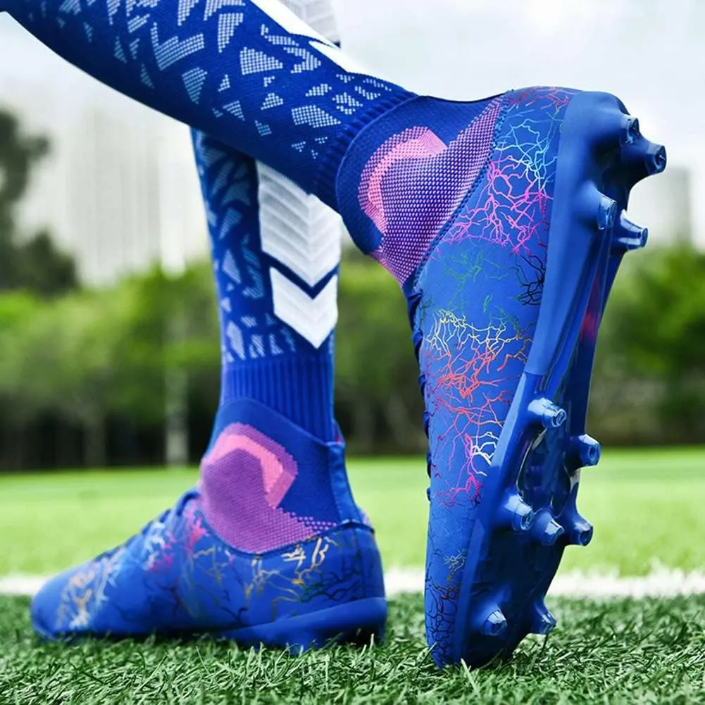 ESXGED Womens High Top Lightweight Soccer Cleats Mens Comfy Football Boots Spikes Shoes Training Sports Sneakers