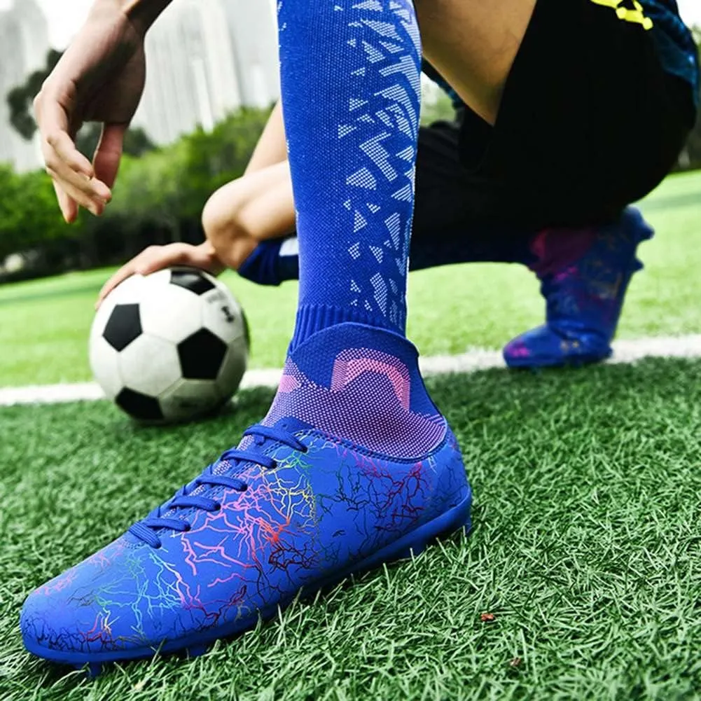 ESXGED Womens High Top Lightweight Soccer Cleats Mens Comfy Football Boots Spikes Shoes Training Sports Sneakers