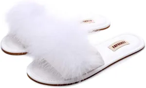 FAYUEKEY Women Fur Sexy Slippers Spring Summer Fluffy Cute PU Comfy Slides Sandals Indoor Outdoor Flats Shoes