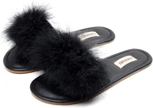 FAYUEKEY Women Fur Sexy Slippers Spring Summer Fluffy Cute PU Comfy Slides Sandals Indoor Outdoor Flats Shoes