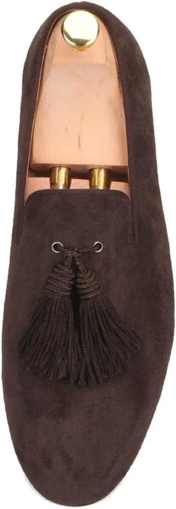 FERUCCI Men Dark Brown Suede Slippers Loafers Flat with Big Brown Tassel