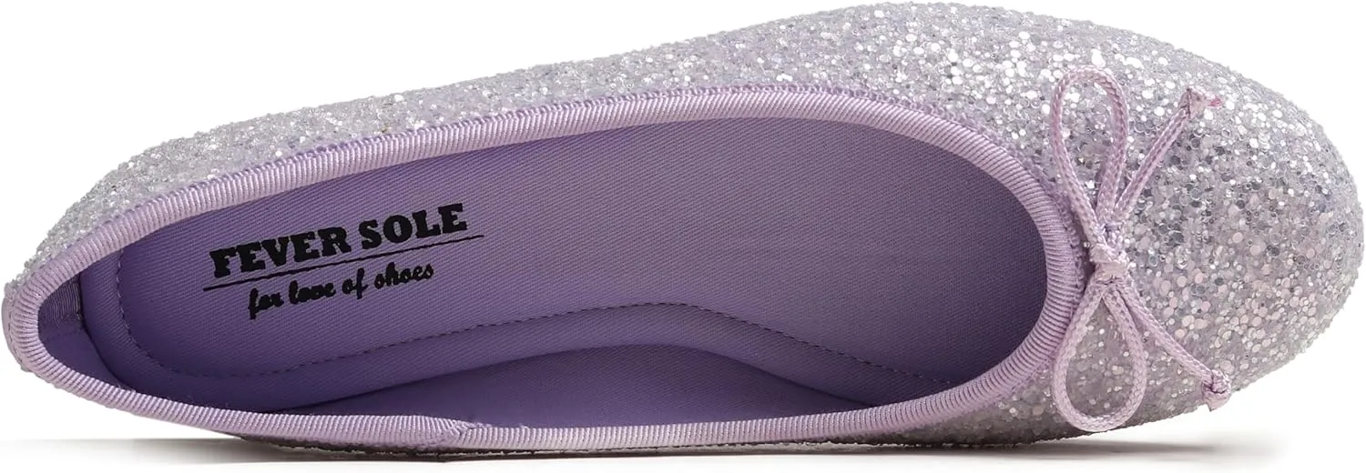 FEVERSOLE Women's Bling Soft Cushioned Comfort Flats Sparkle Party Ballets