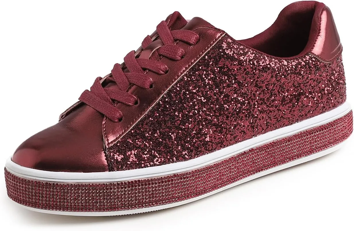 FEVERSOLE Women's Fashion Sparkle Platform Rhinestone Party Holiday Wedding Sneakers